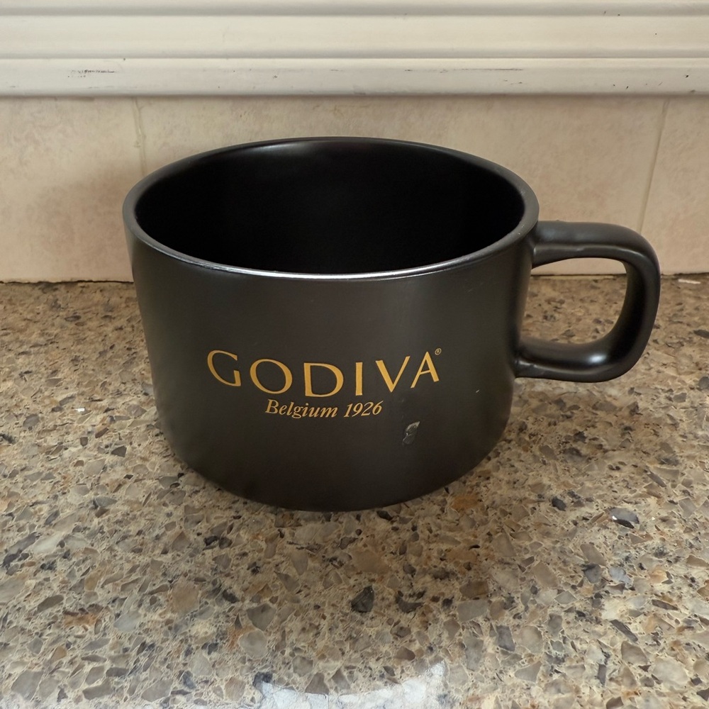 Set of 2 Godiva Black Mugs with Gold Logo